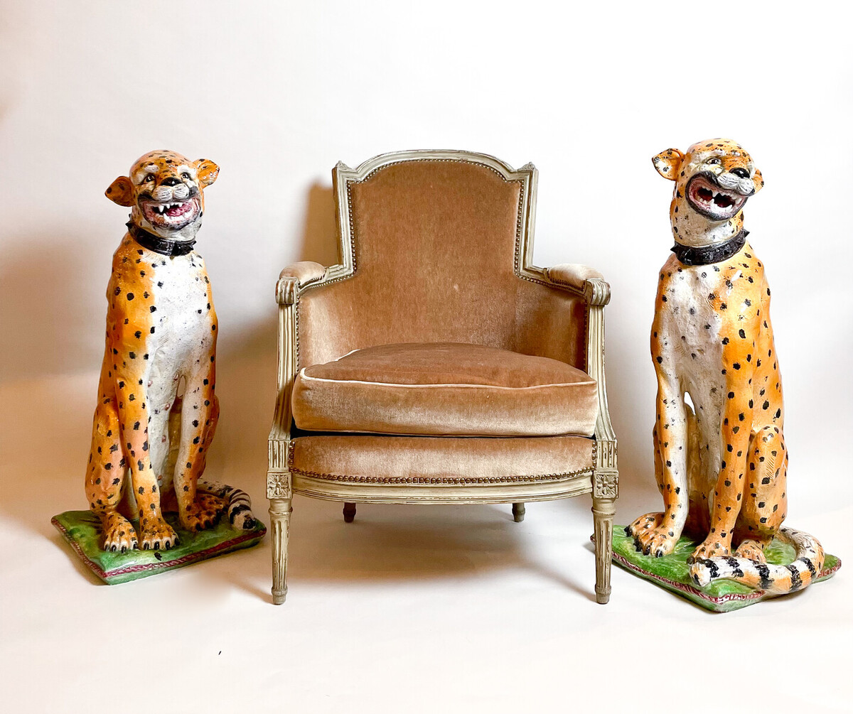 Ceramic Pair of Italian Leopards, 1900s