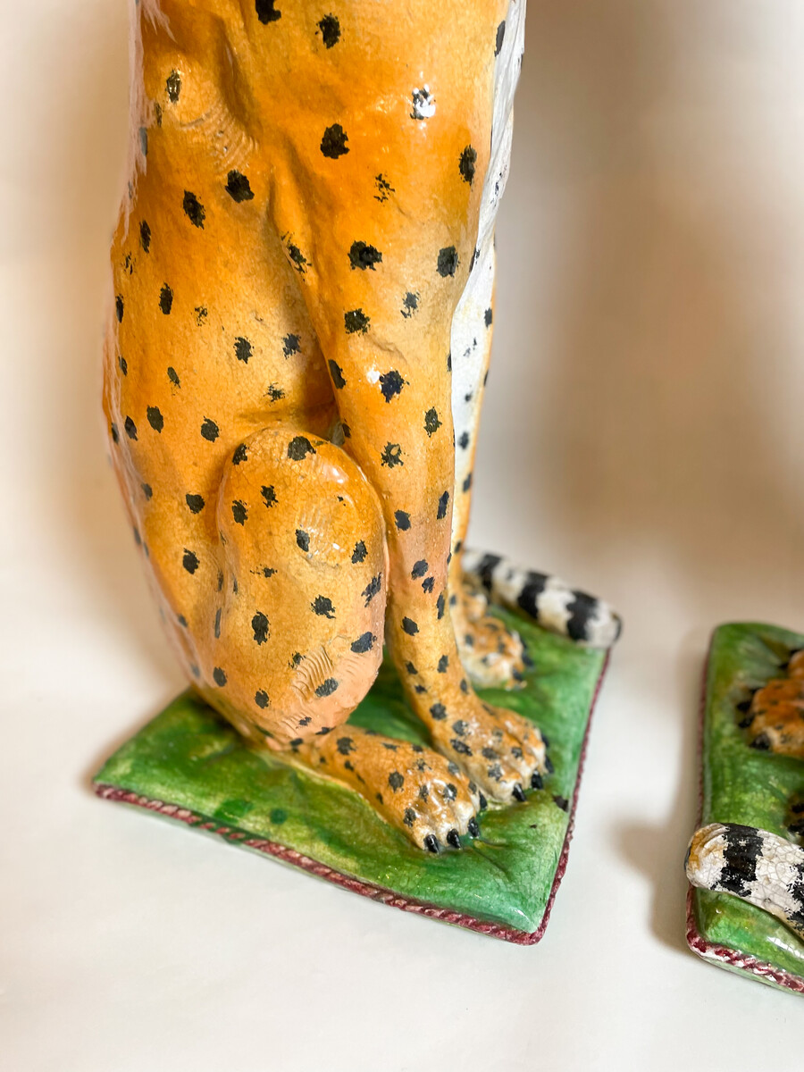 Ceramic Pair of Italian Leopards, 1900s
