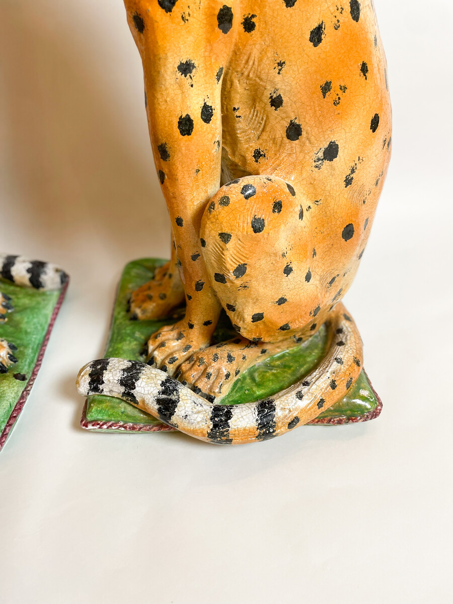 Ceramic Pair of Italian Leopards, 1900s