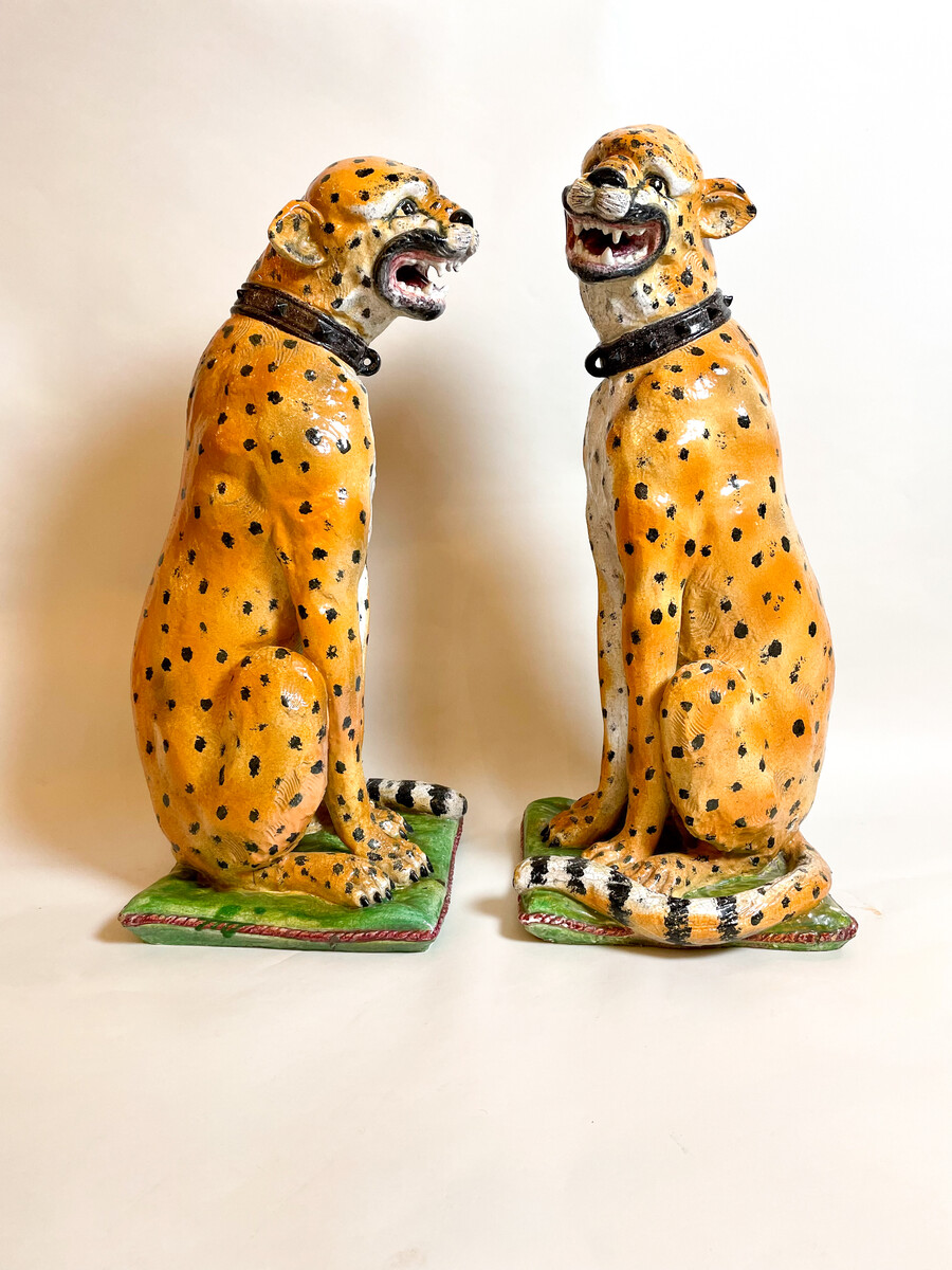 Ceramic Pair of Italian Leopards, 1900s