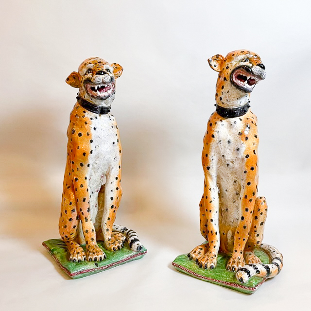 Ceramic Pair of Italian Leopards, 1900s