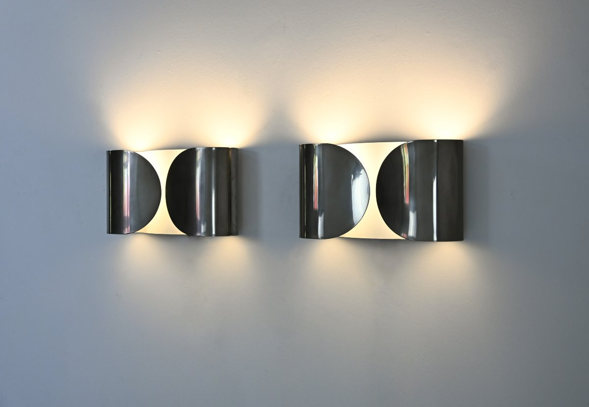 Chrome Foglio Sconces by Tobia & Afra Scarpa for Flos, 1960s, set of 2
