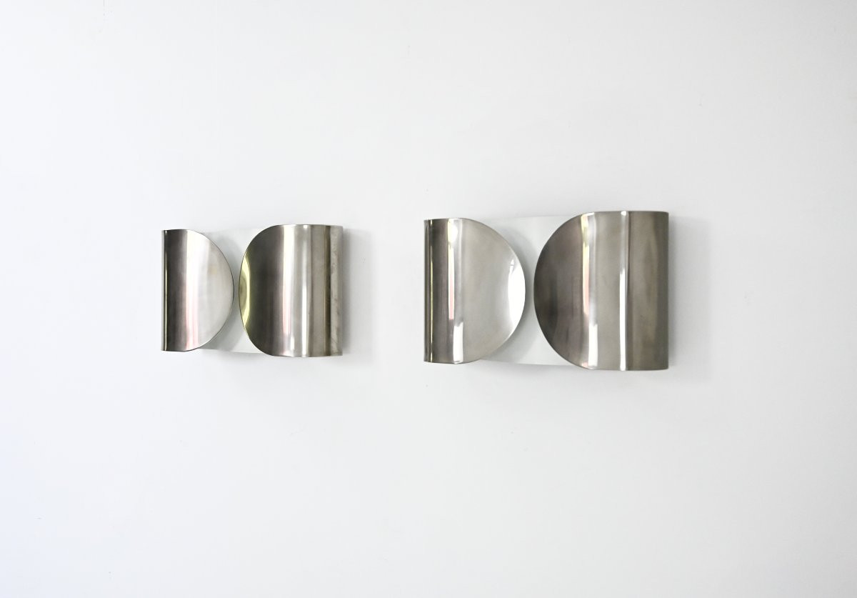 Chrome Foglio Sconces by Tobia & Afra Scarpa for Flos, 1960s, set of 2