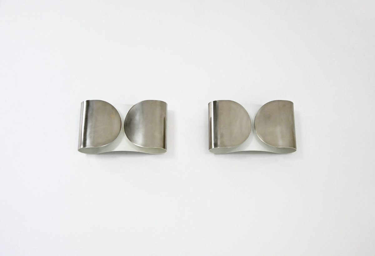 Chrome Foglio Sconces by Tobia & Afra Scarpa for Flos, 1960s, set of 2