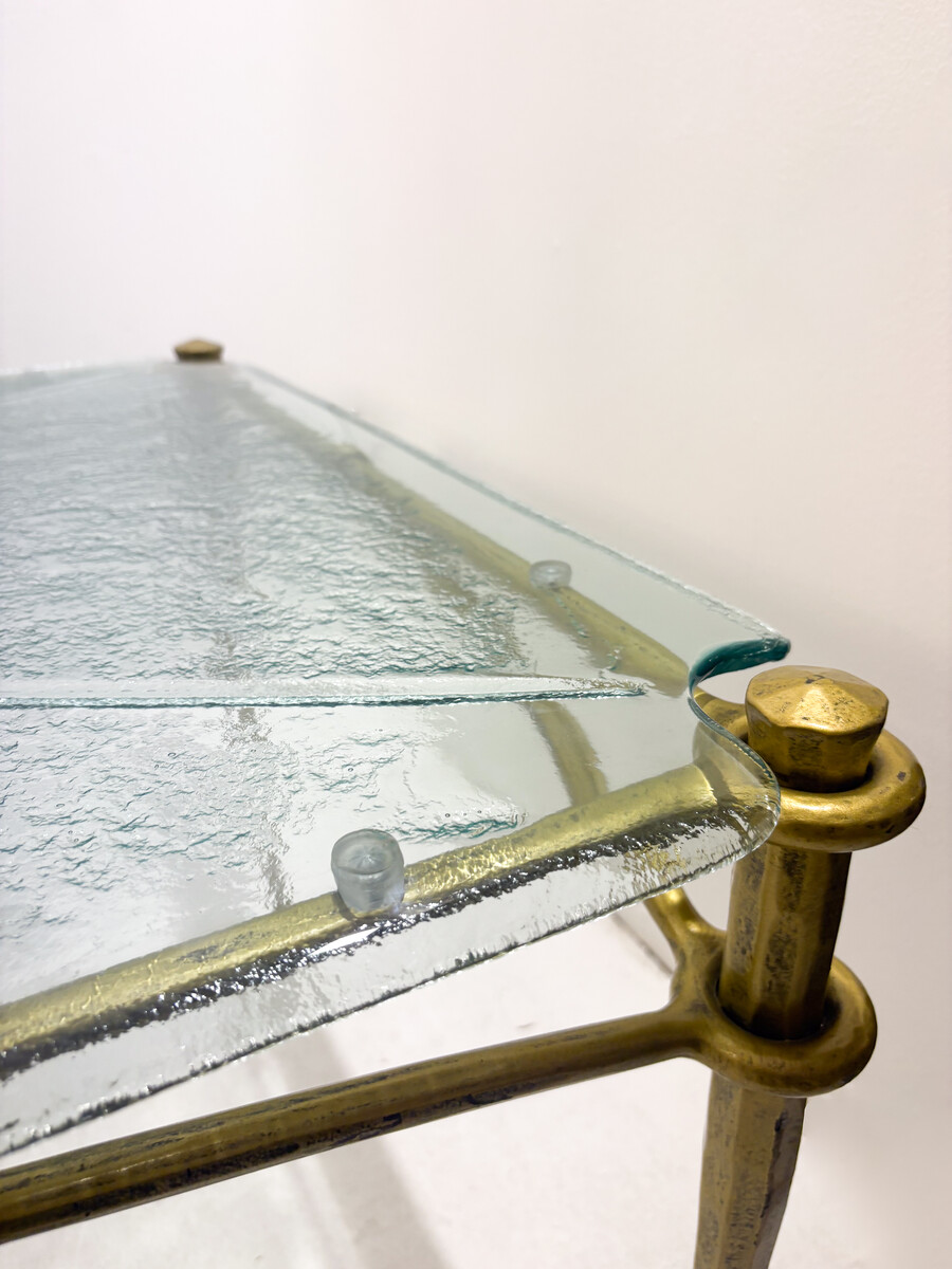 Coffee Table in the style of Lothar Klute, Gilt Metal and Glass, Germany