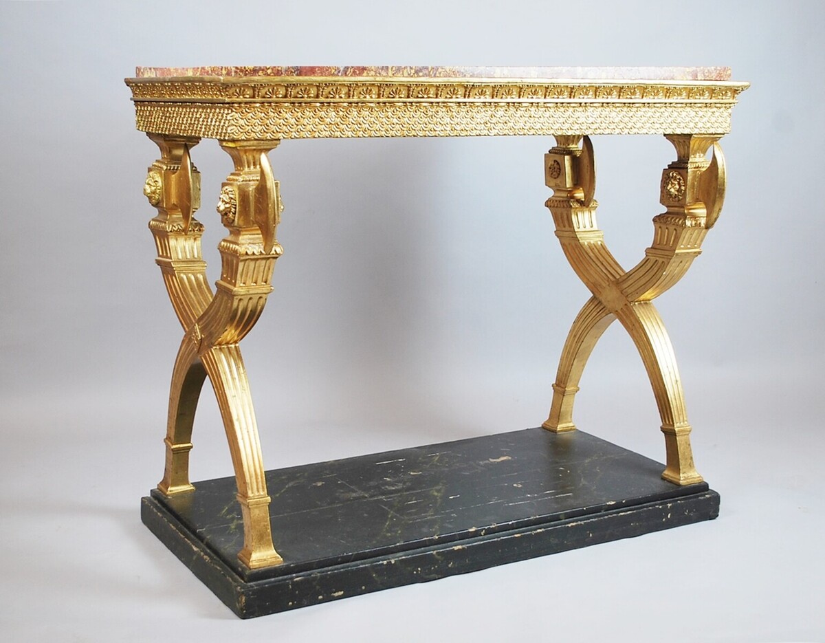 Console In Golden Wood, Marble, Sweden ( Circa 1800 )