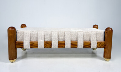 Contemporary Bench, Brass and Wood and Beige Fabric, Italy
