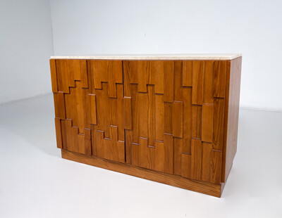 Contemporary Brutalist Sideboard with Travertine Top, Italy