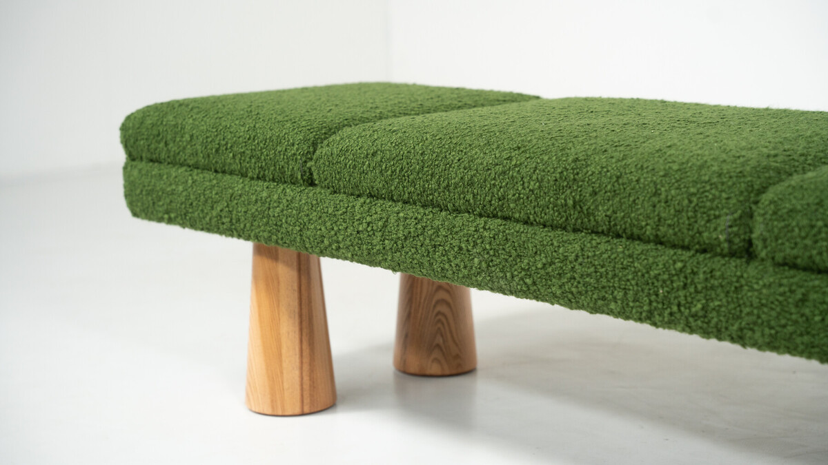 Contemporary Green Bench, Wood and Fabric, Italy