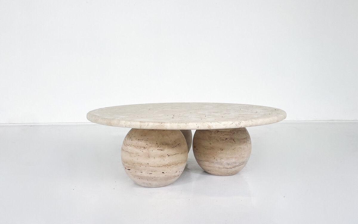 Contemporary Round Travertine Coffee Table, Italy