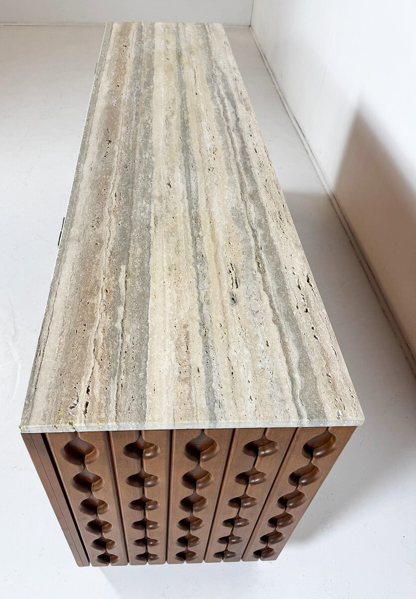 Contemporary Sideboard, Wood and Travertine, Italy