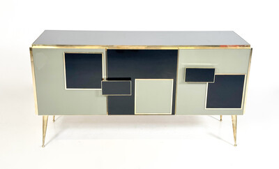 Contemporary Sideboard, Wood Glass and Brass, Italy
