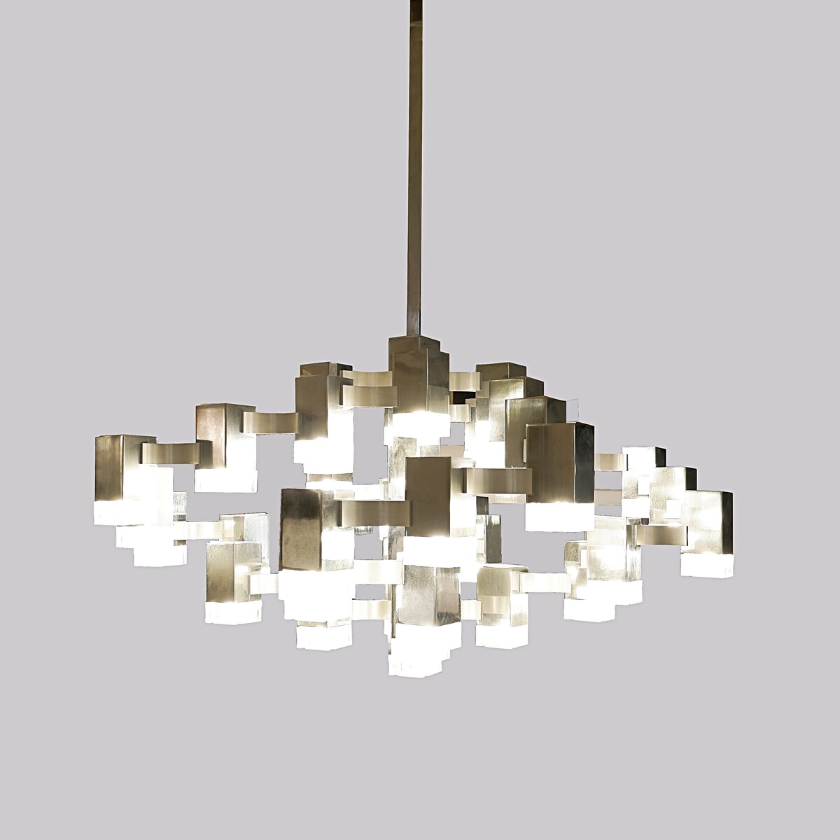 'Cubic' Chandelier 37 Lights by Gaetano Sciolari, Italy, 1970s