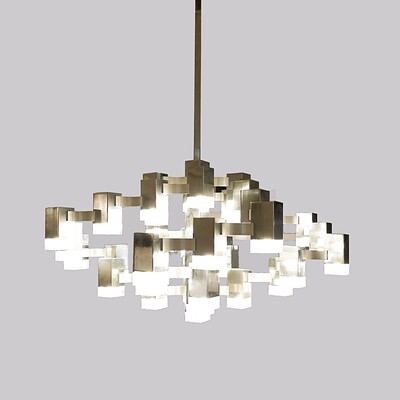 'Cubic' Chandelier 37 Lights by Gaetano Sciolari, Italy, 1970s