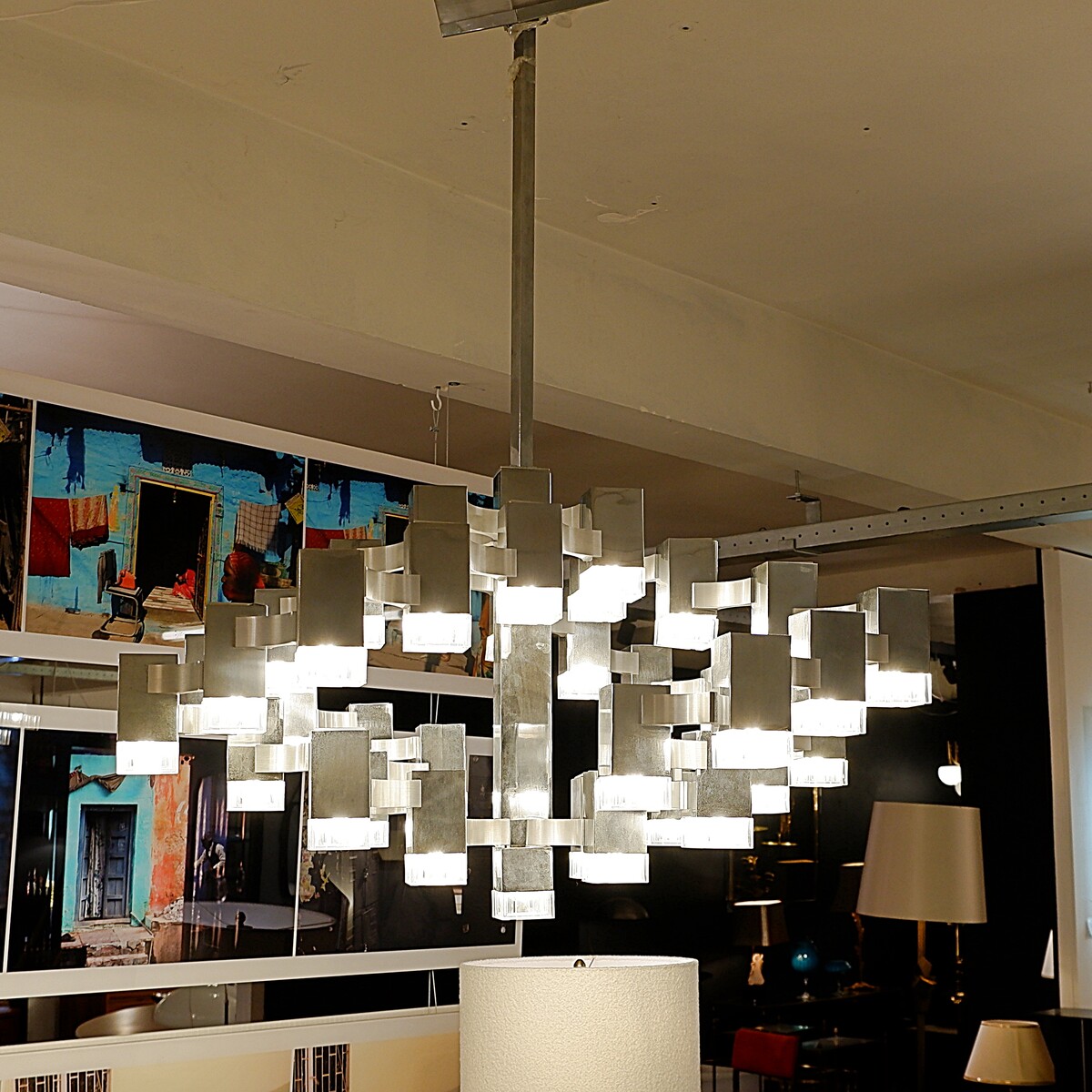 'Cubic' Chandelier 37 Lights by Gaetano Sciolari, Italy, 1970s