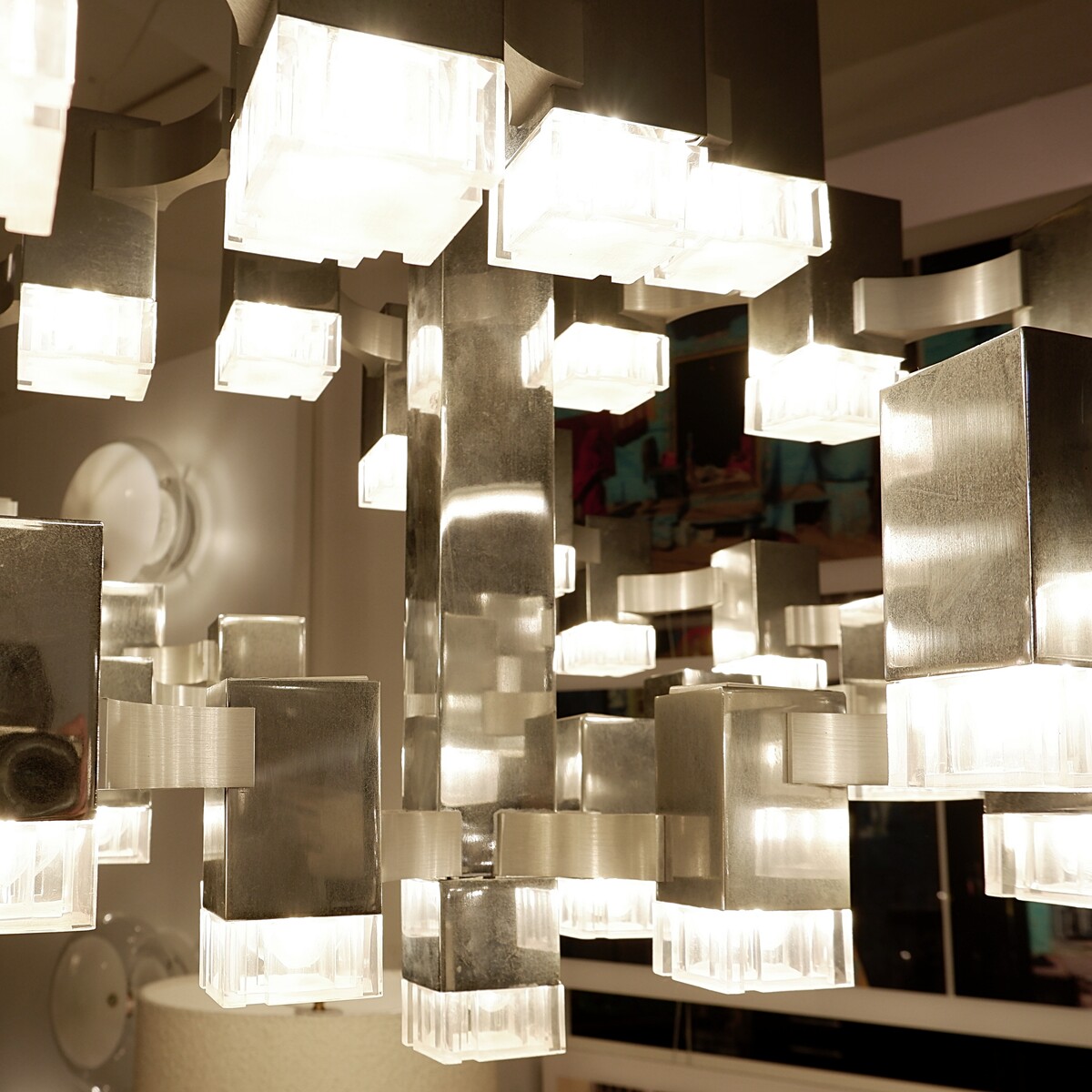 'Cubic' Chandelier 37 Lights by Gaetano Sciolari, Italy, 1970s