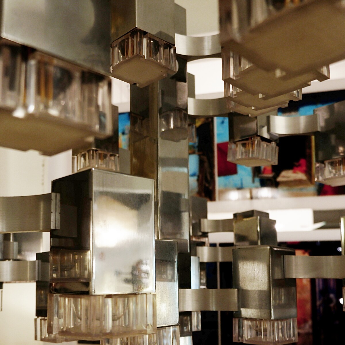 'Cubic' Chandelier 37 Lights by Gaetano Sciolari, Italy, 1970s