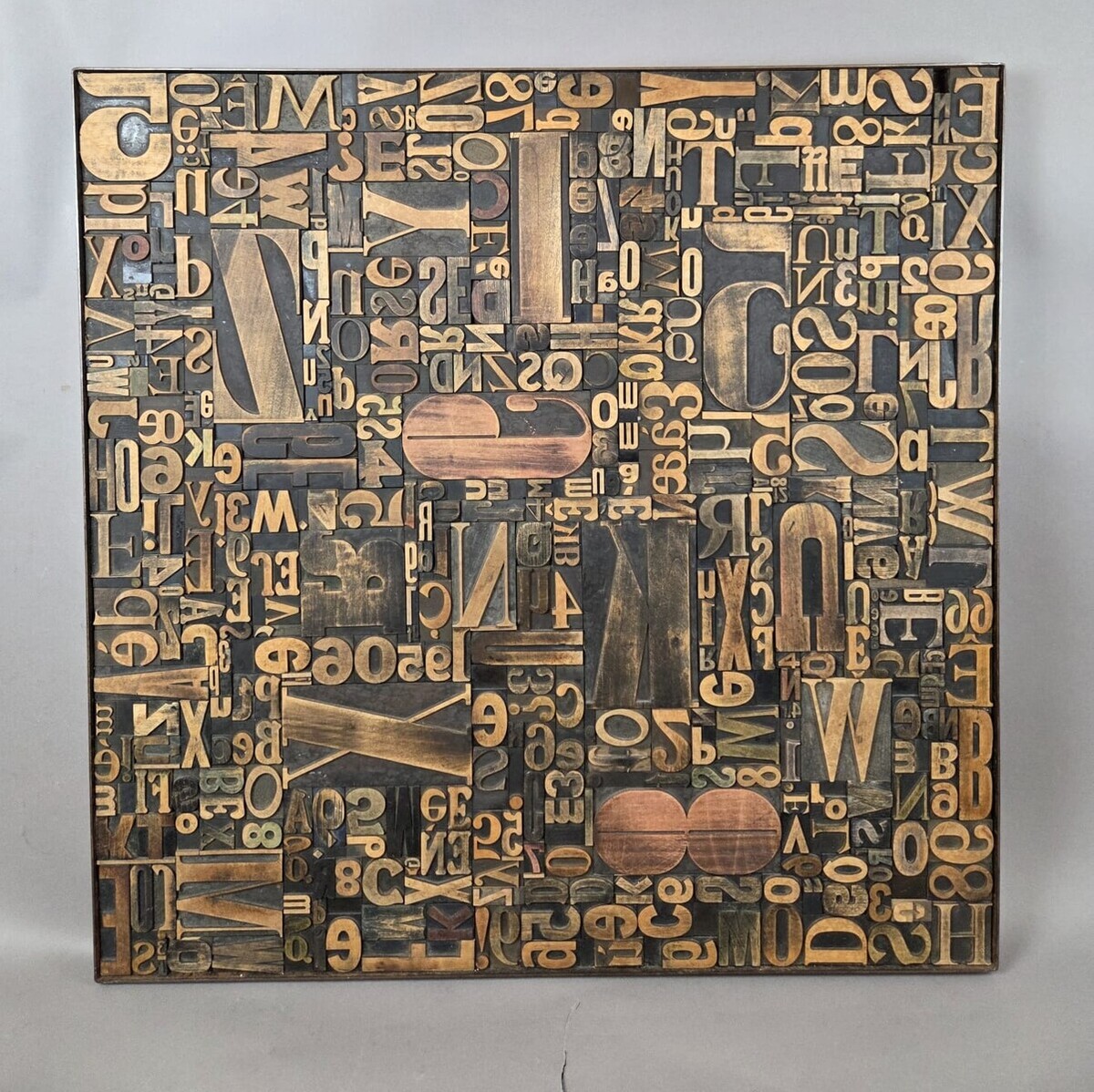 Decorative Wooden Panel adorned with Antique Printing Letters, 1 Available