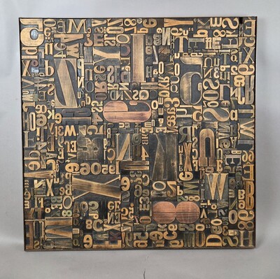Decorative Wooden Panel adorned with Antique Printing Letters, 1 Available