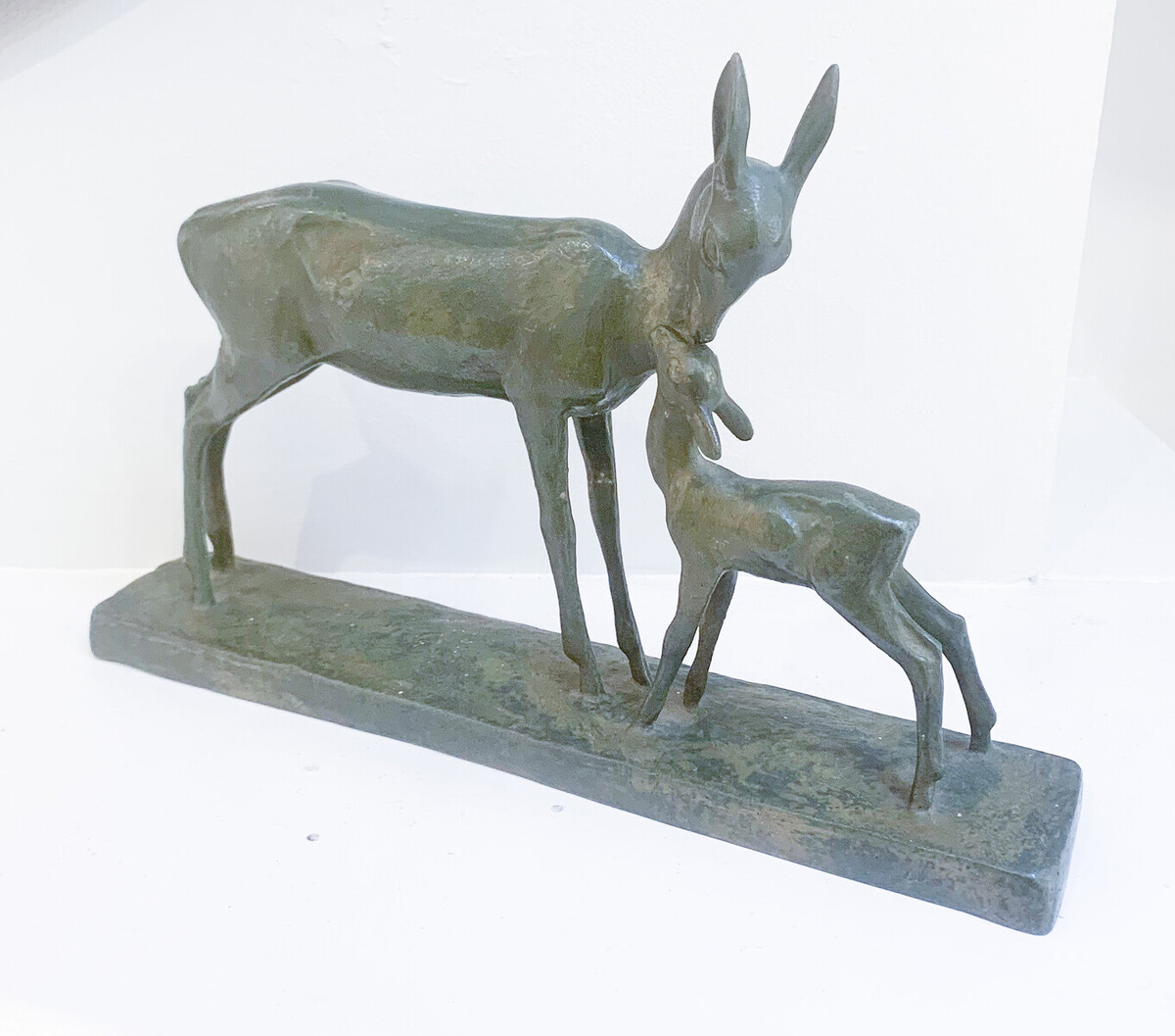 Deer and child Art Deco bronze sculpture signed André Vincent Becquerel - France c.1940