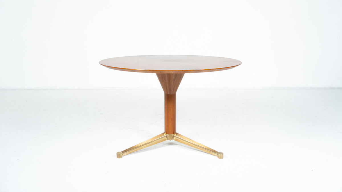 Dining Table by Melchiorre Bega, Brass and Wood, Italy, 1950s