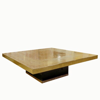 Etched Brass square coffee Table by Georges Mathias - Belgium1970s