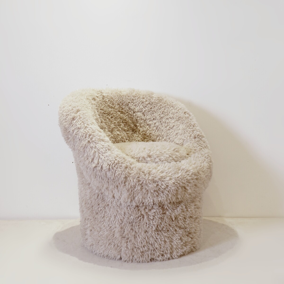 Faux sheepskin armchair - new light grey upholstery