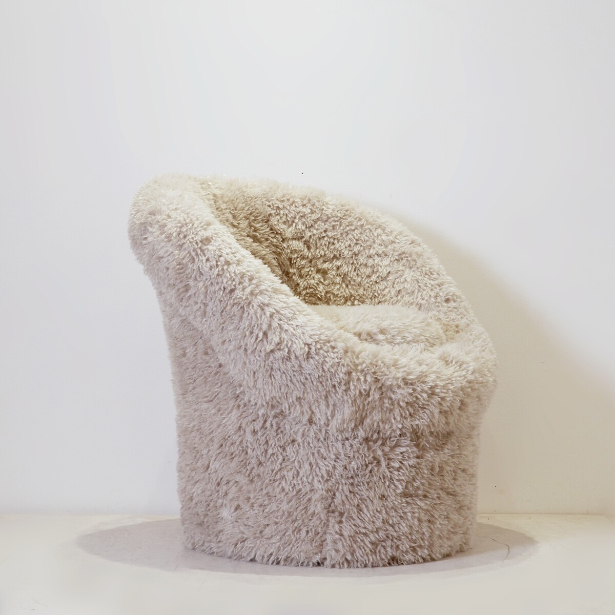 Faux sheepskin armchair - new light grey upholstery
