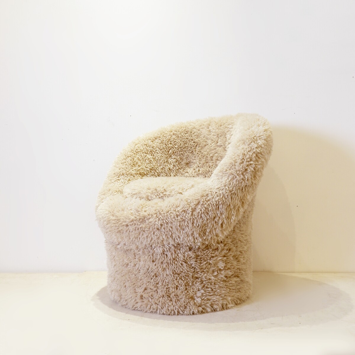 Faux sheepskin armchair - new light grey upholstery