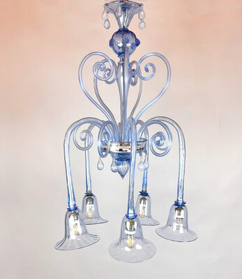  Five-Arm Murano Glass Chandelier With Scrollwork, 20th Century