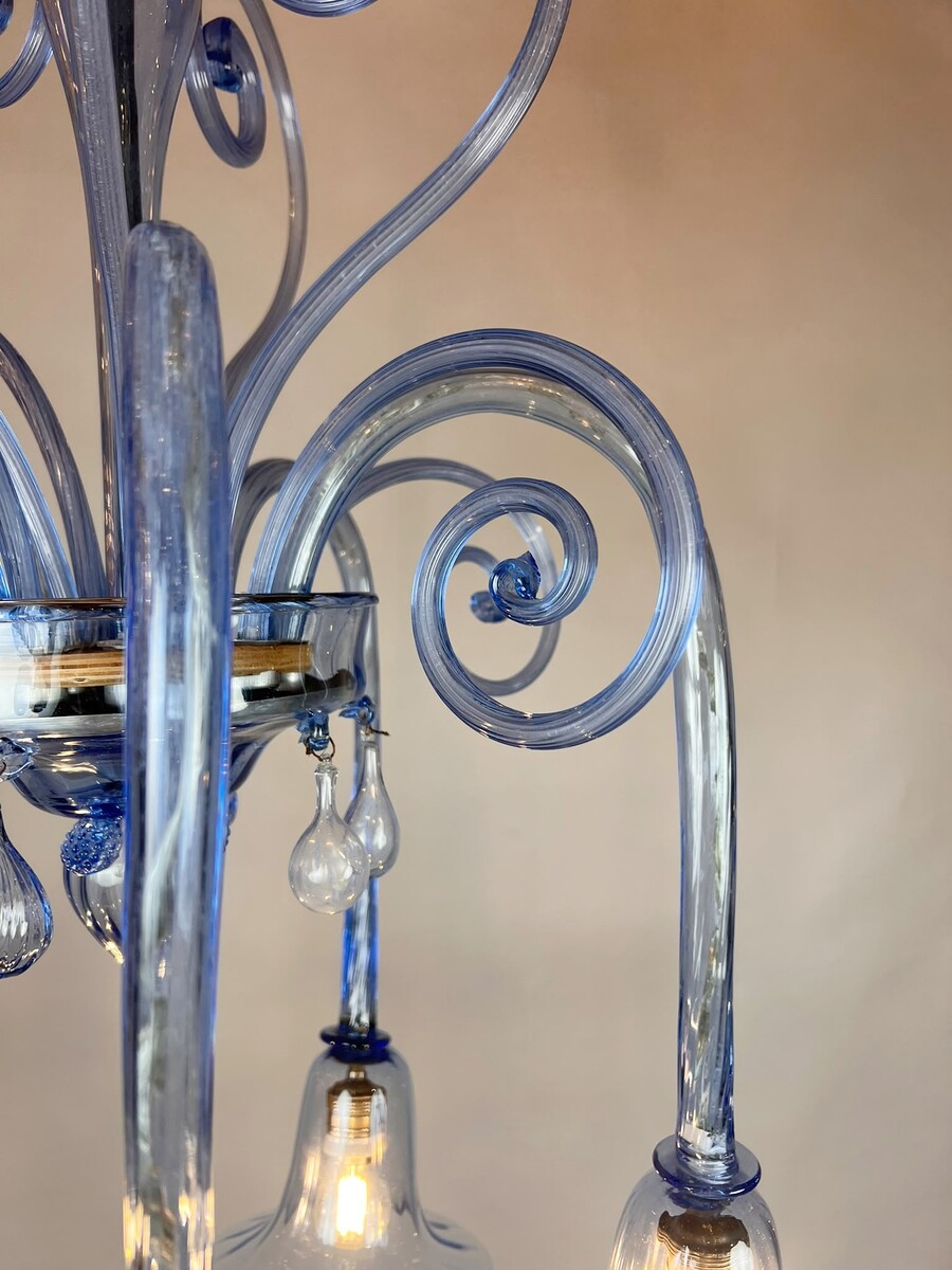  Five-Arm Murano Glass Chandelier With Scrollwork, 20th Century