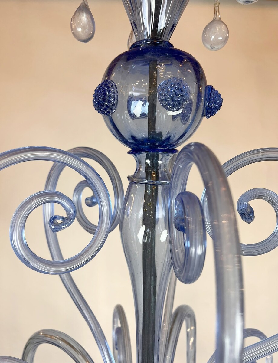  Five-Arm Murano Glass Chandelier With Scrollwork, 20th Century