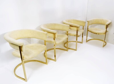 Gilded metal and alcantara dining chairs - set of 4 