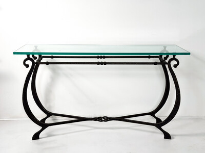 Glass and Wrought Iron Console, France, 1940s