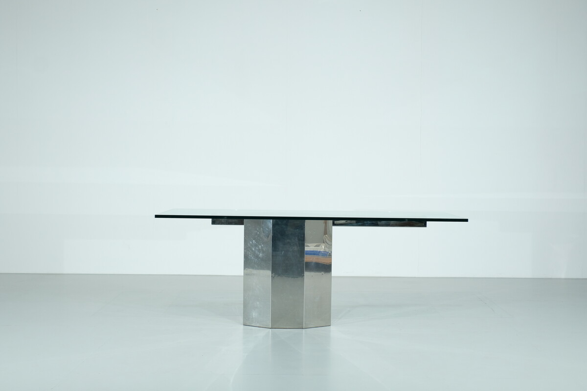 Glass dining table on chrome base, Italy, 1970s