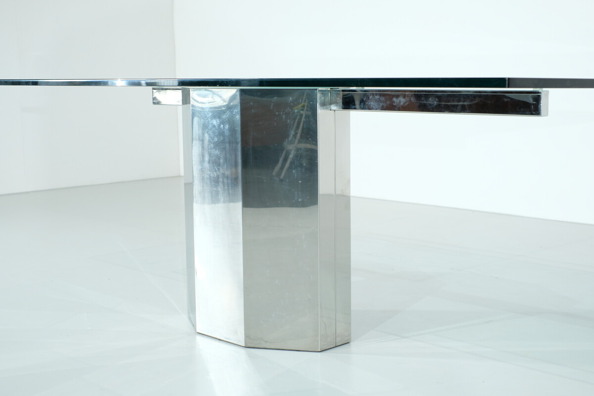 Glass dining table on chrome base, Italy, 1970s