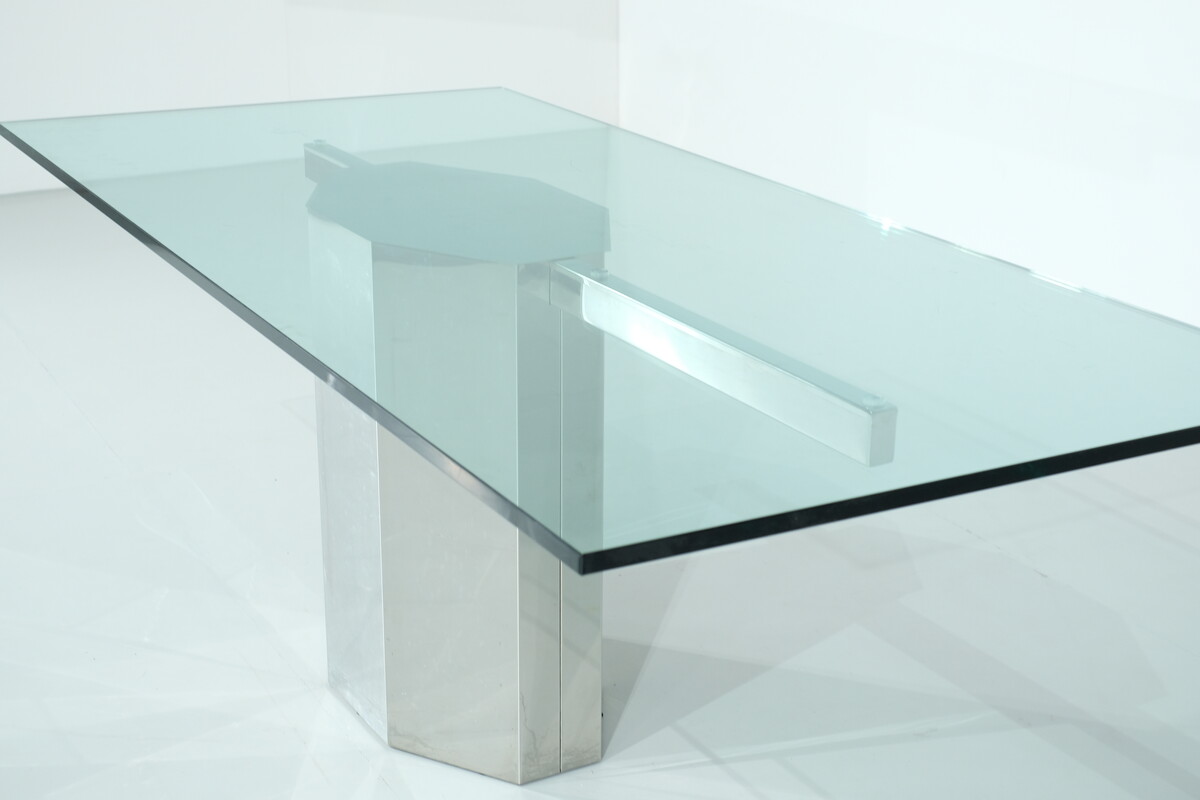 Glass dining table on chrome base, Italy, 1970s