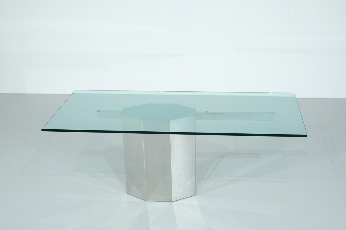Glass dining table on chrome base, Italy, 1970s