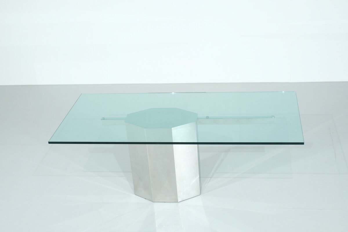 Glass dining table on chrome base, Italy, 1970s