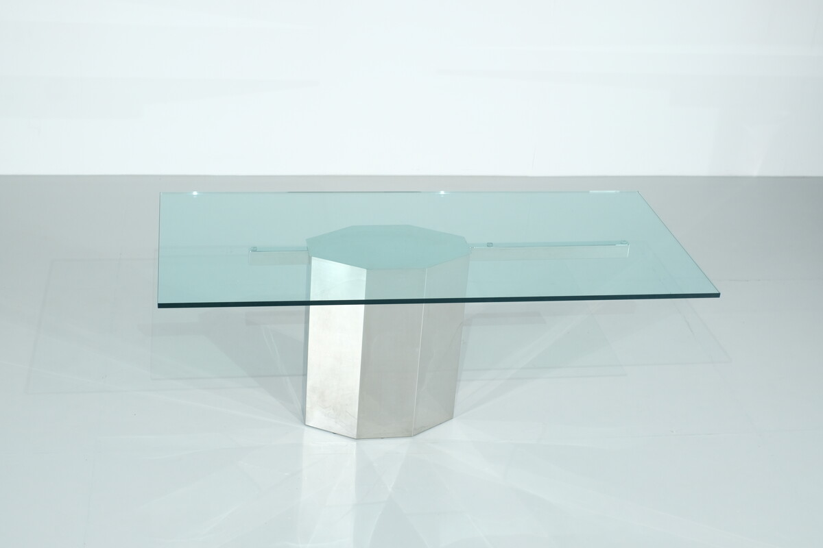 Glass dining table on chrome base, Italy, 1970s