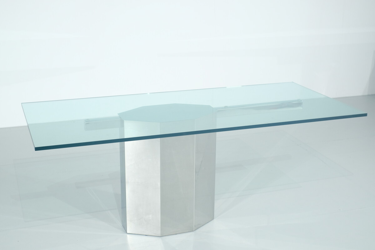 Glass dining table on chrome base, Italy, 1970s