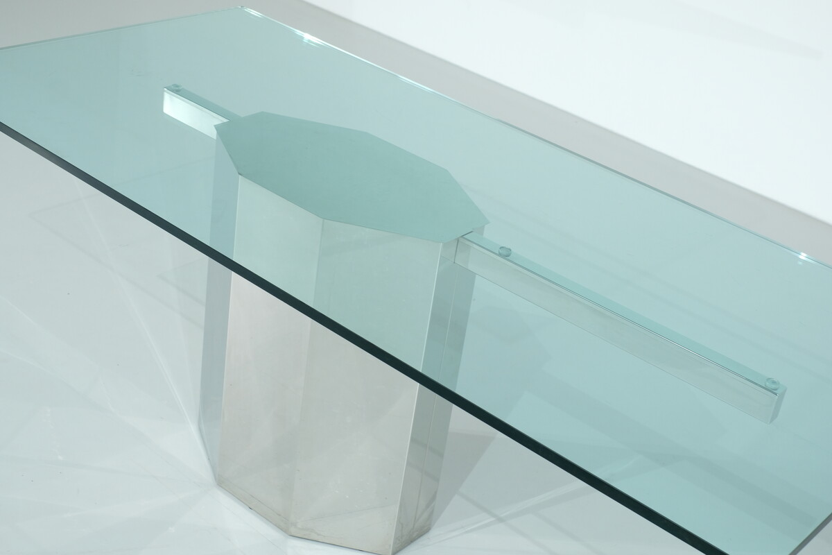 Glass dining table on chrome base, Italy, 1970s