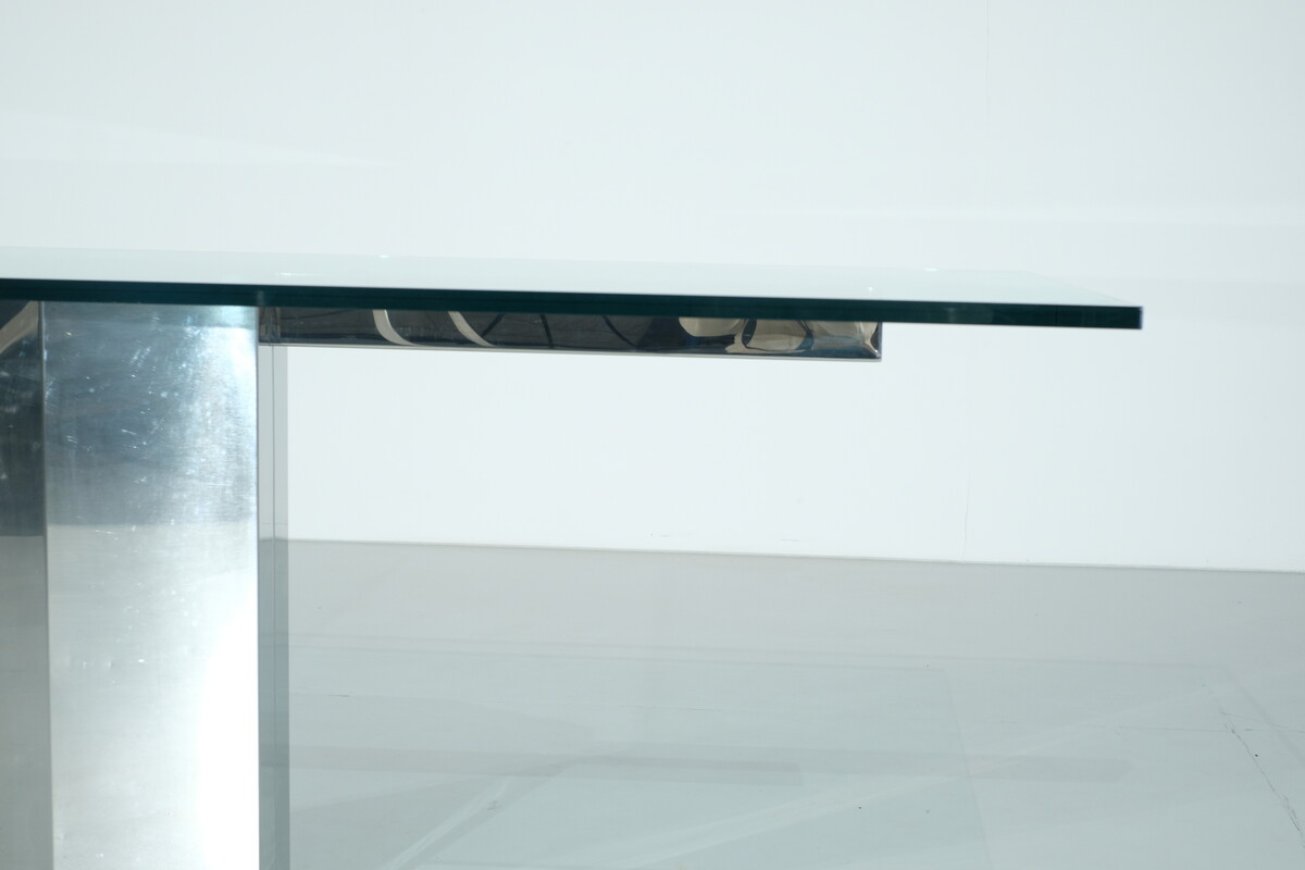 Glass dining table on chrome base, Italy, 1970s
