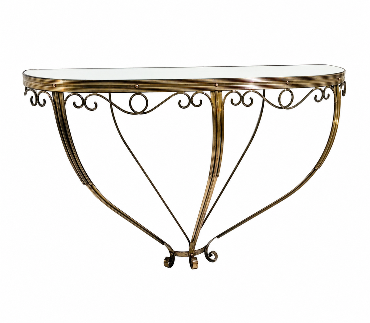 Half Moon Console, Brass and Glass, Italy, 1950s