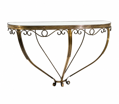 Half Moon Console, Brass and Glass, Italy, 1950s