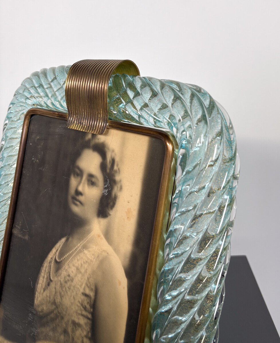 Hand Blown Blue Murano Glasss Frame by Barovier & Toso, 1950s