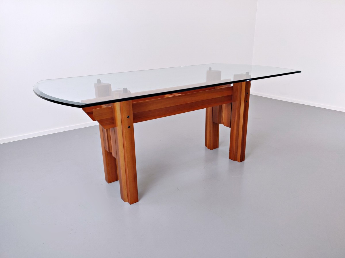 Italian Dining Table Wood And Glass Top By Franco Poli For Bernini C 1979 Dining Search Items European Antiques Decorative