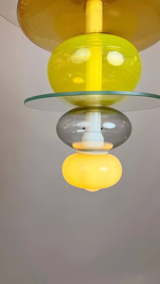 Italian Firenze Yellow Glass Chandelier, Ettore Sottsass For Venini, 1990