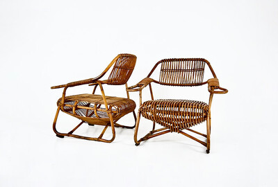 Italian rattan Armchairs, 1960s, set of 2