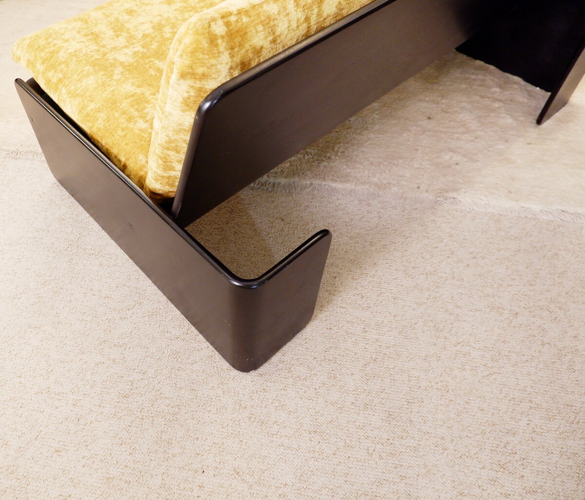 Italian sofa with black lacquered frame and new textured gold velvet upholstery